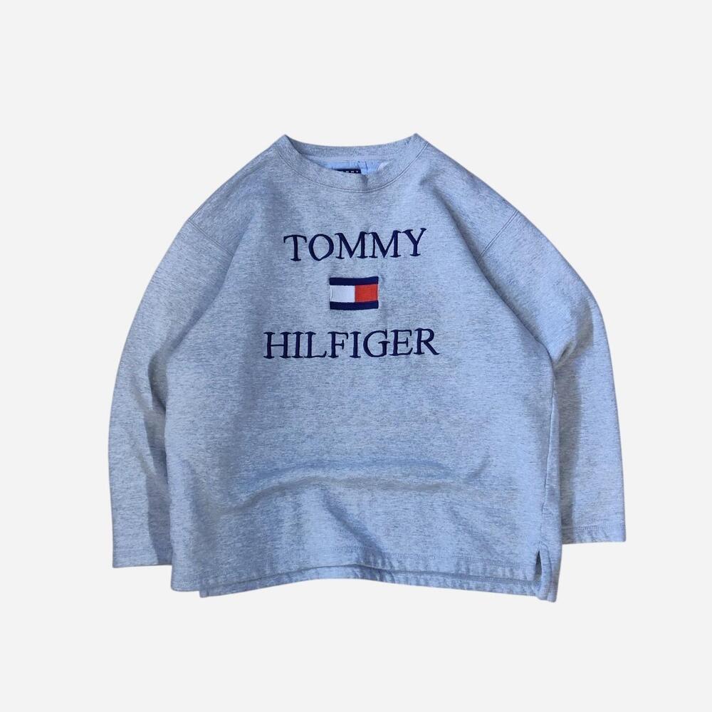 vintage Tommy Hilfiger grey & white sweatshirt with embroidered logo